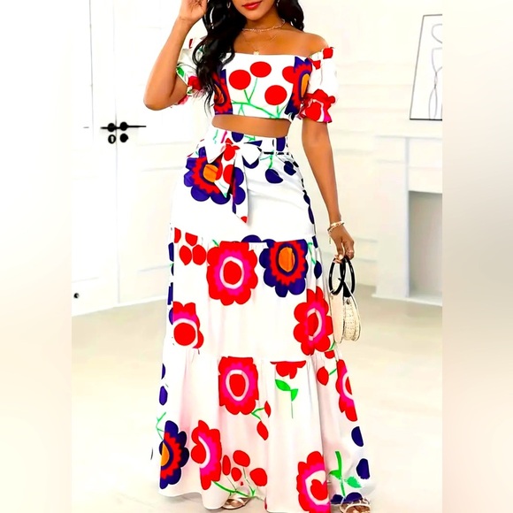 Floral Backless Lace-Up, Crop Top & Tie Waist Bodycon Tiered Skirt, NWOT - Picture 3 of 8